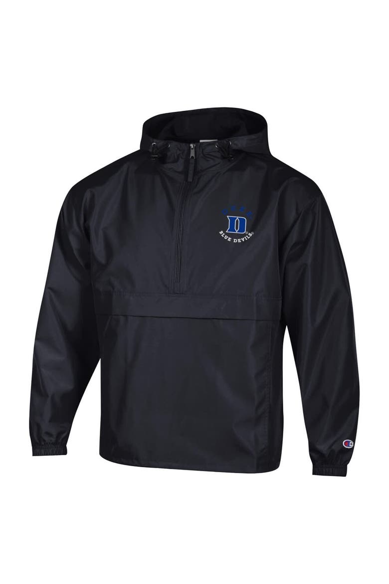 Men's Champion  Black Duke Blue Devils Packable Hooded Windbreaker Half-Zip Jacket, Alternate, color, Black