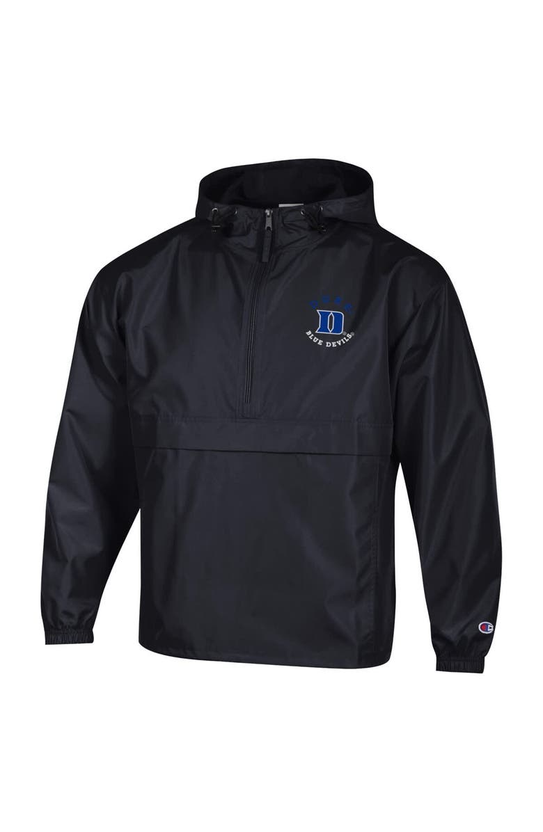 Champion Men's Champion Black Duke Blue Devils Packable Hooded Windbreaker Half-Zip Jacket, Alternate, color, Black