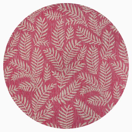 Jonathan Y Nevis Palm Frond Indoor/outdoor Round Area Rug In Fuchsia/light Gray