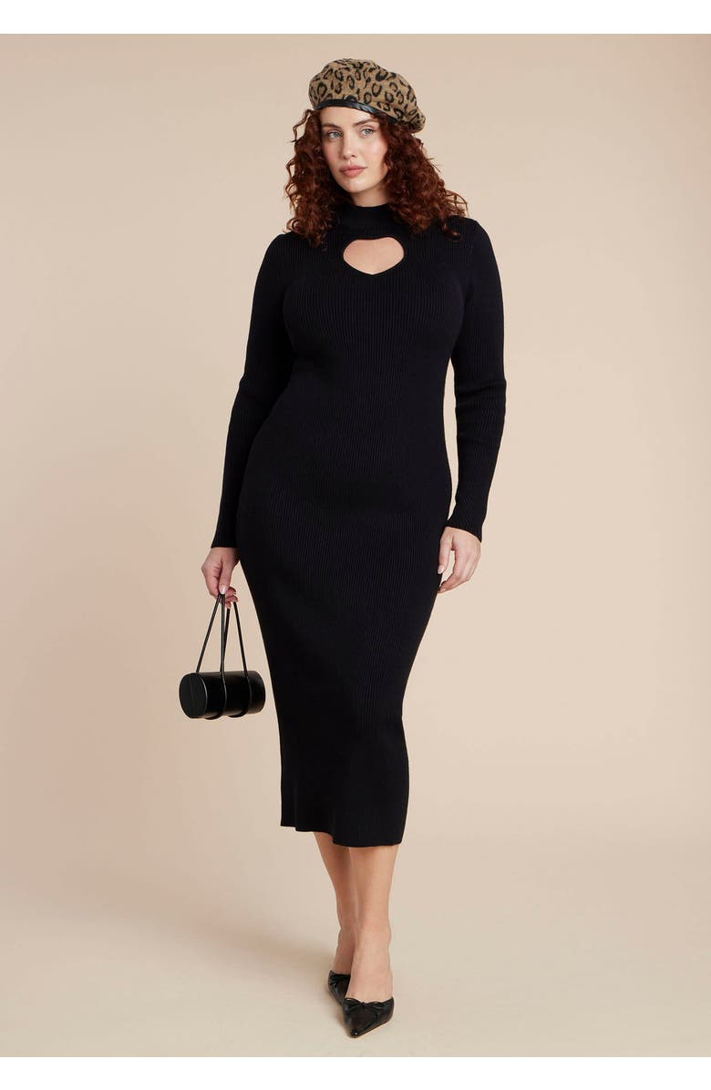 ELOQUII Heart Cutout Midi Dress, Main, color, Black Onyx