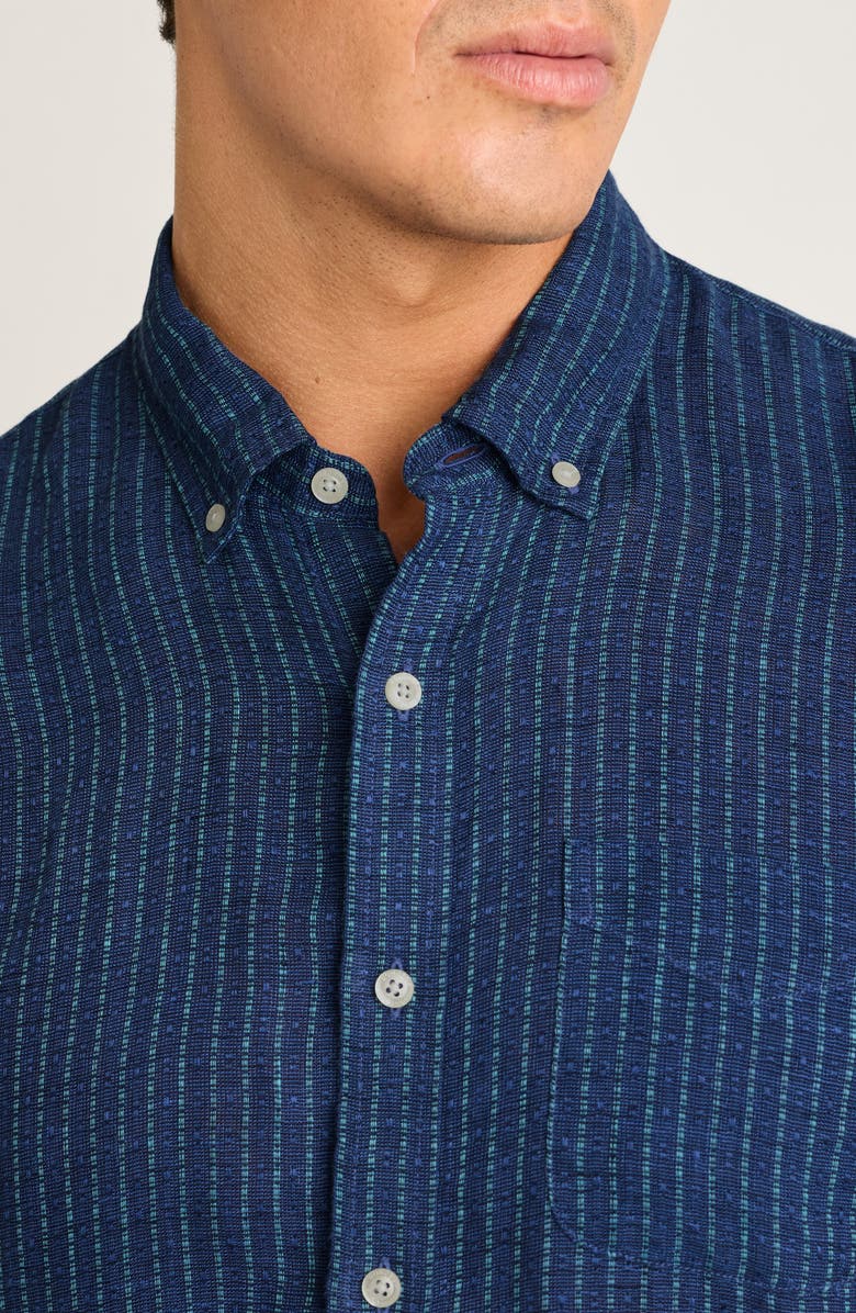 Bonobos Slim Fit Striped Linen Shirt, Alternate, color, Navy Blue Triton Stripe Linen