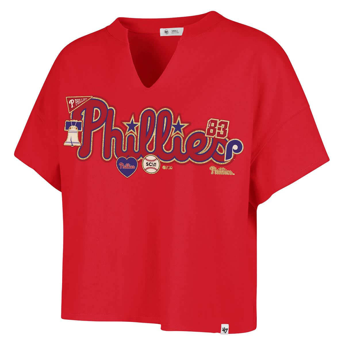 Women's '47 x Stoney Clover Lane Red Philadelphia Phillies Oversized Notch Neck T-Shirt - image 2