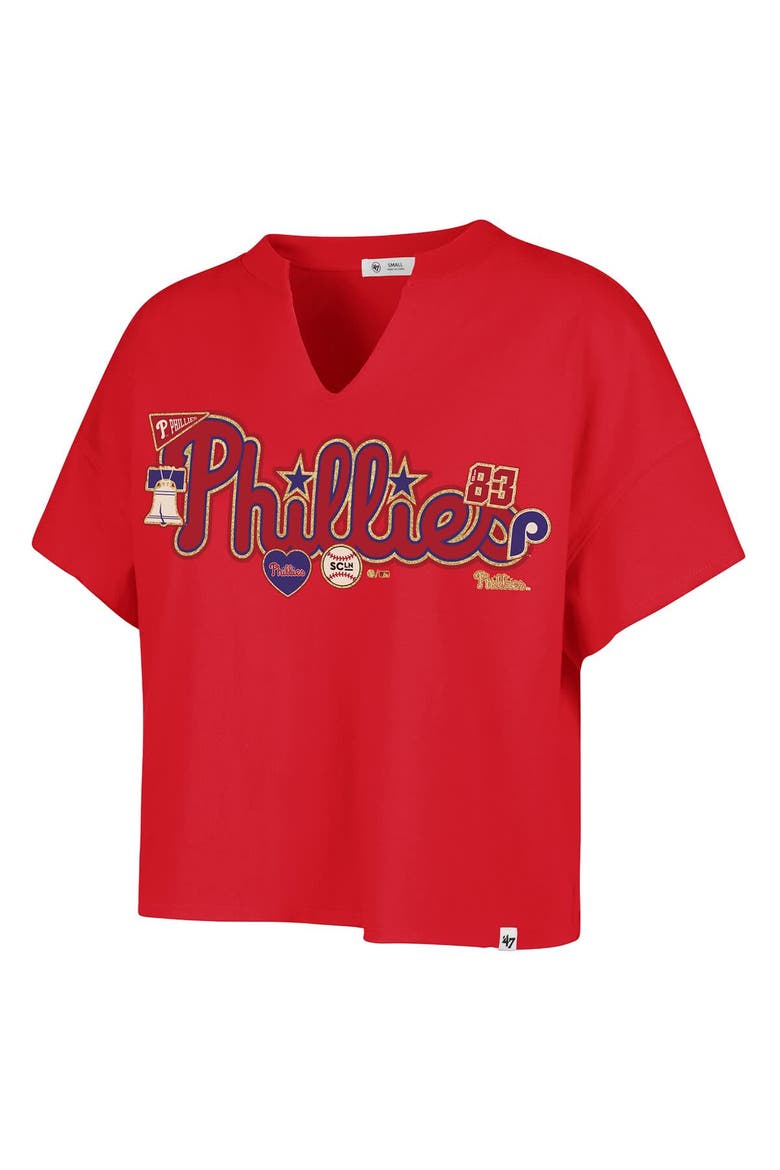 Women's '47 x Stoney Clover Lane Red Philadelphia Phillies Oversized Notch Neck T-Shirt, Alternate, color, Red