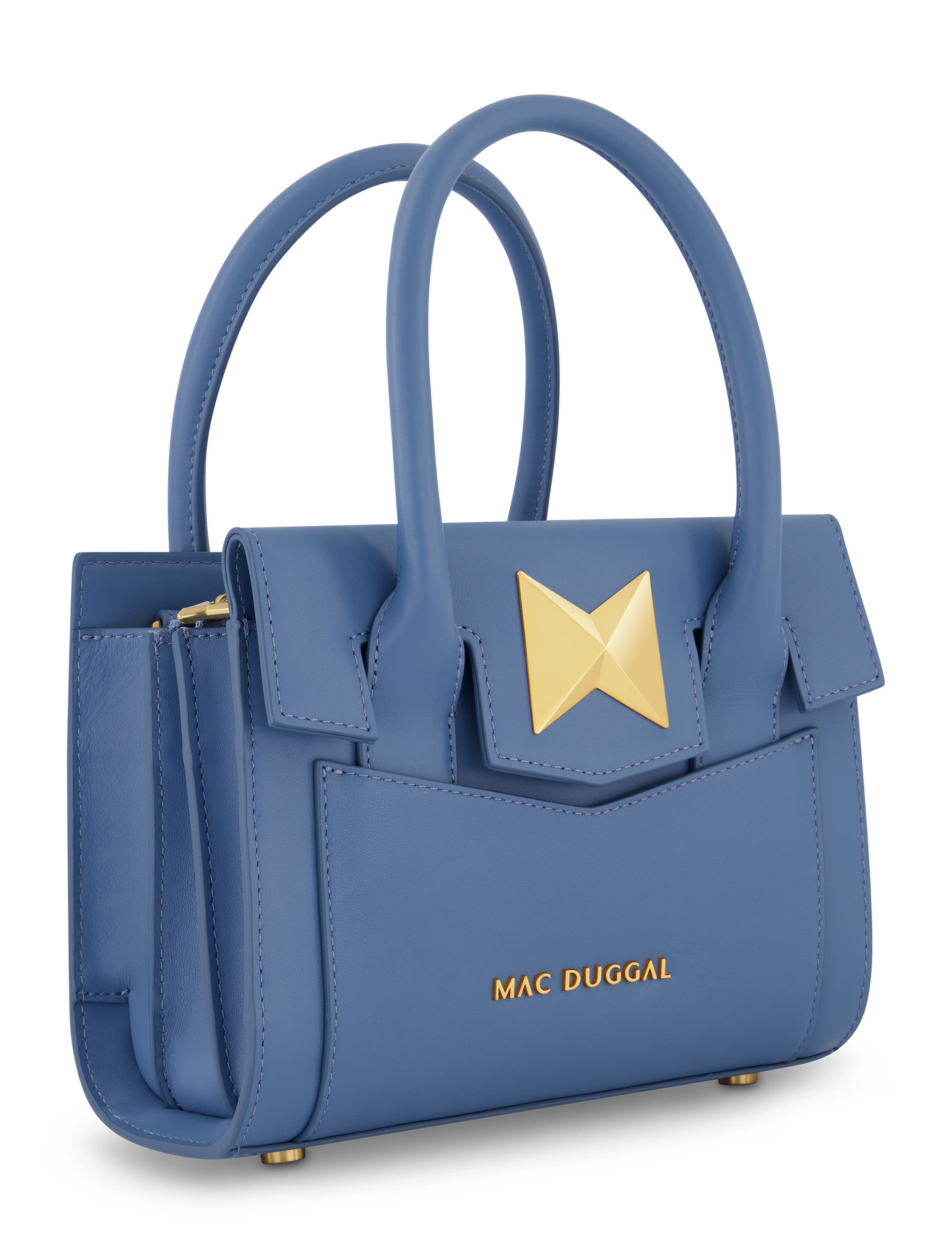 Mac Duggal Gold Plated Hardware Small Leather Tote Bag, Alternate, color, Twilight