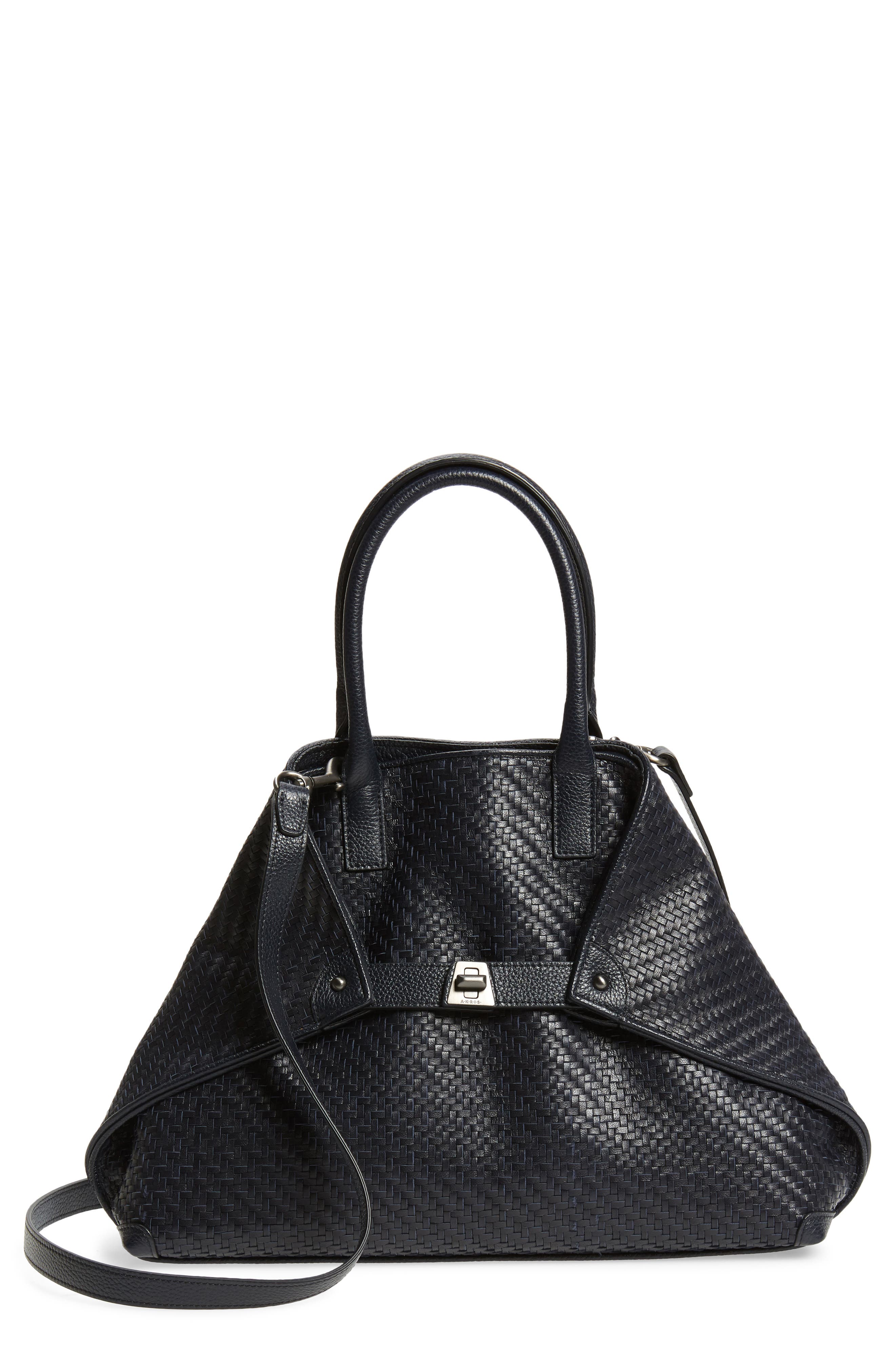 Small AI Woven Plaid Calfskin Leather Tote, Main, color, DENIM