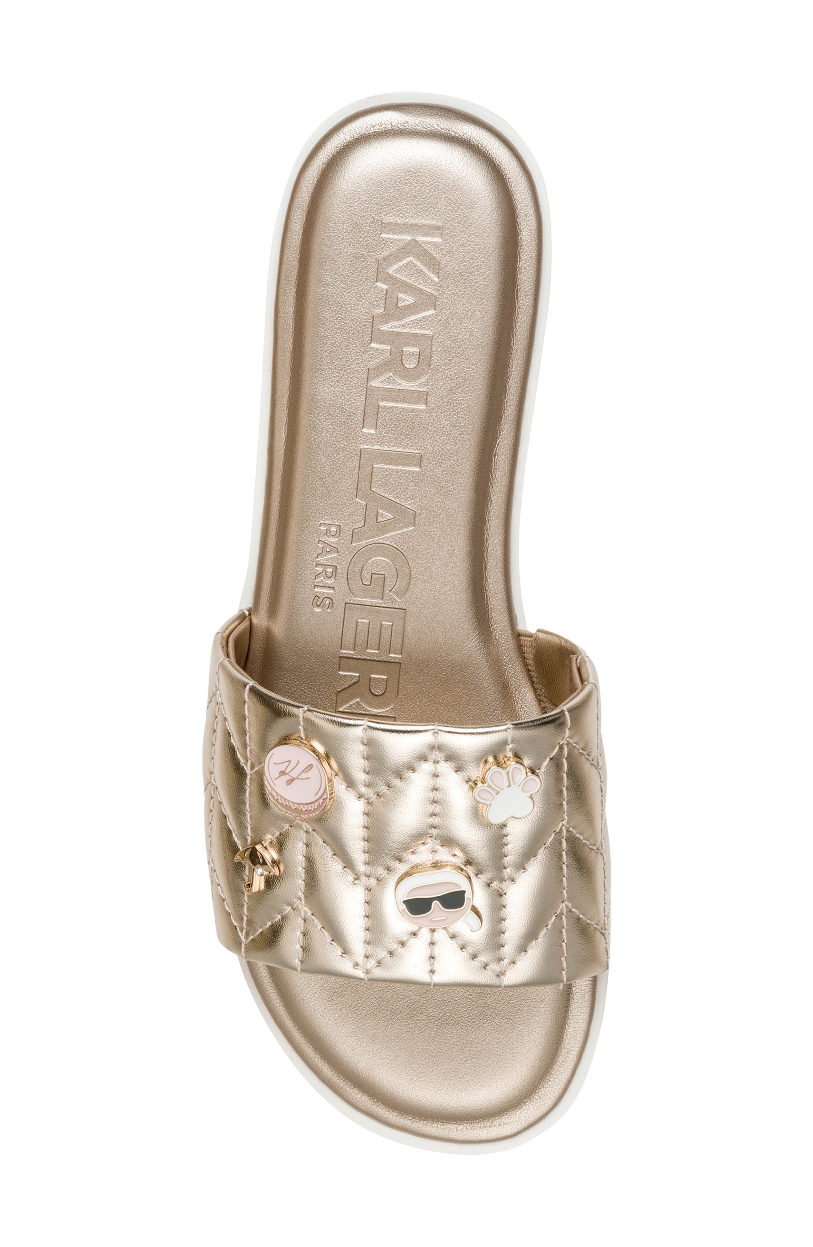 KARL LAGERFELD PARIS Carenza Macaron Slide Sandal, Alternate, color, White Gold