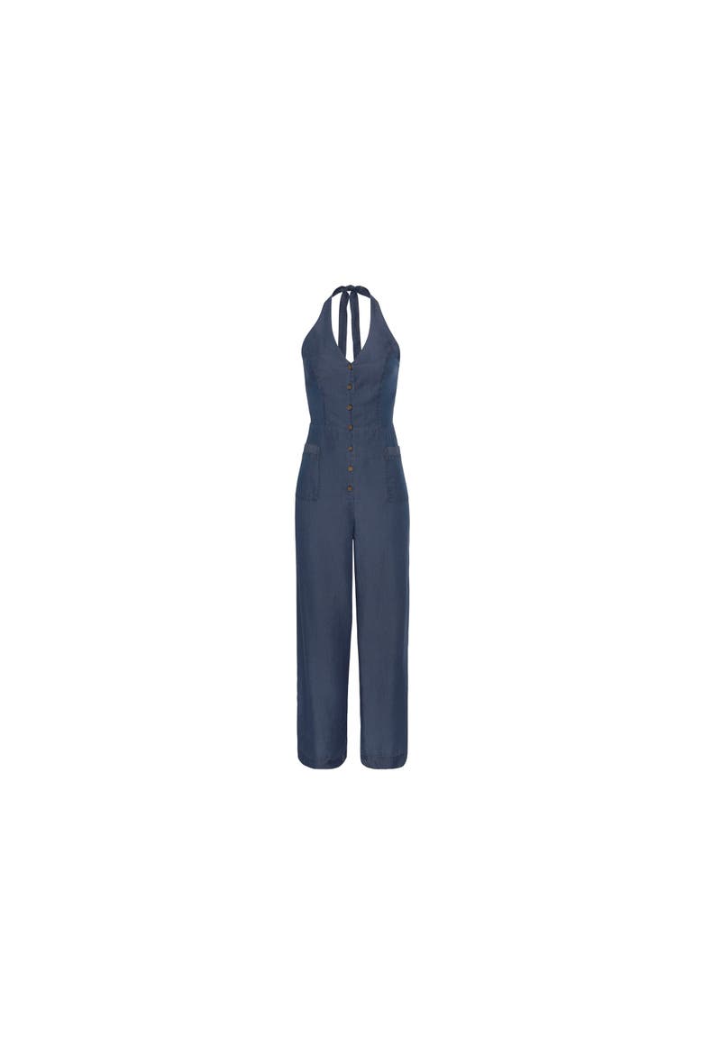 Denim Look Halterneck Jumpsuit, Alternate, color, Blue