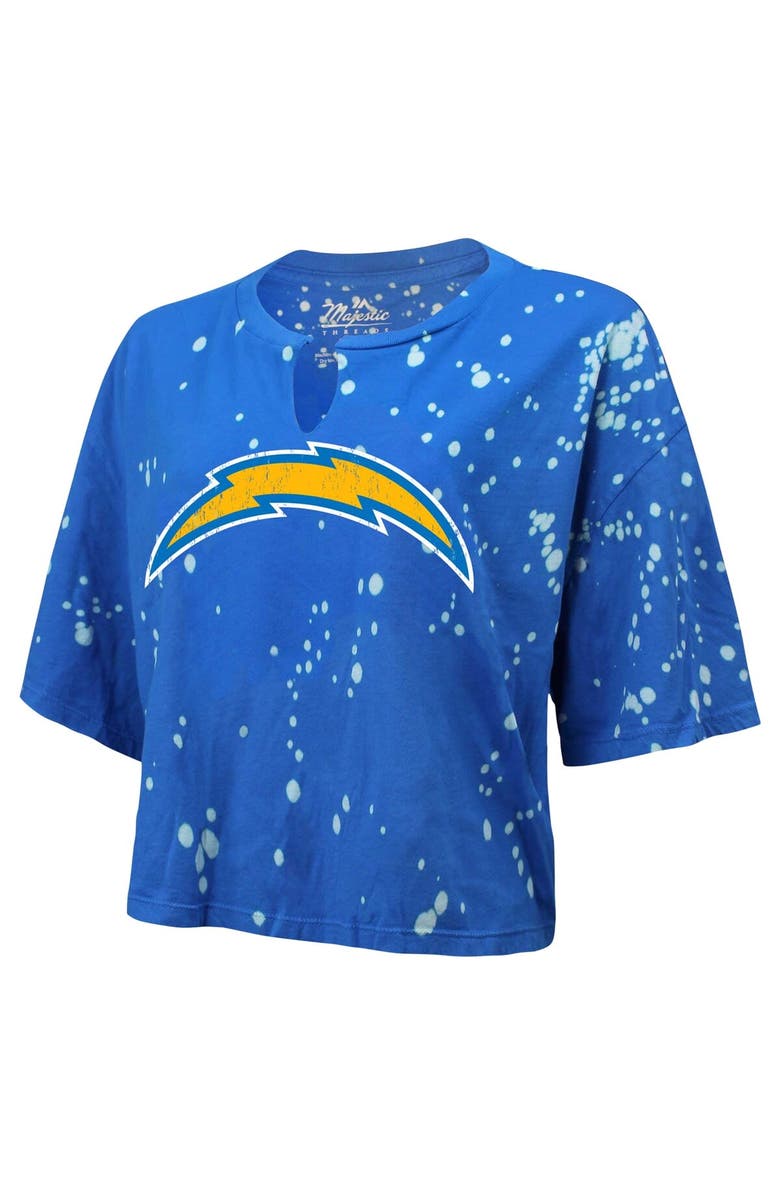 Majestic Threads Women's Majestic Threads Powder Blue Los Angeles Chargers Bleach Splatter Notch Neck Crop T-Shirt, Alternate, color, 