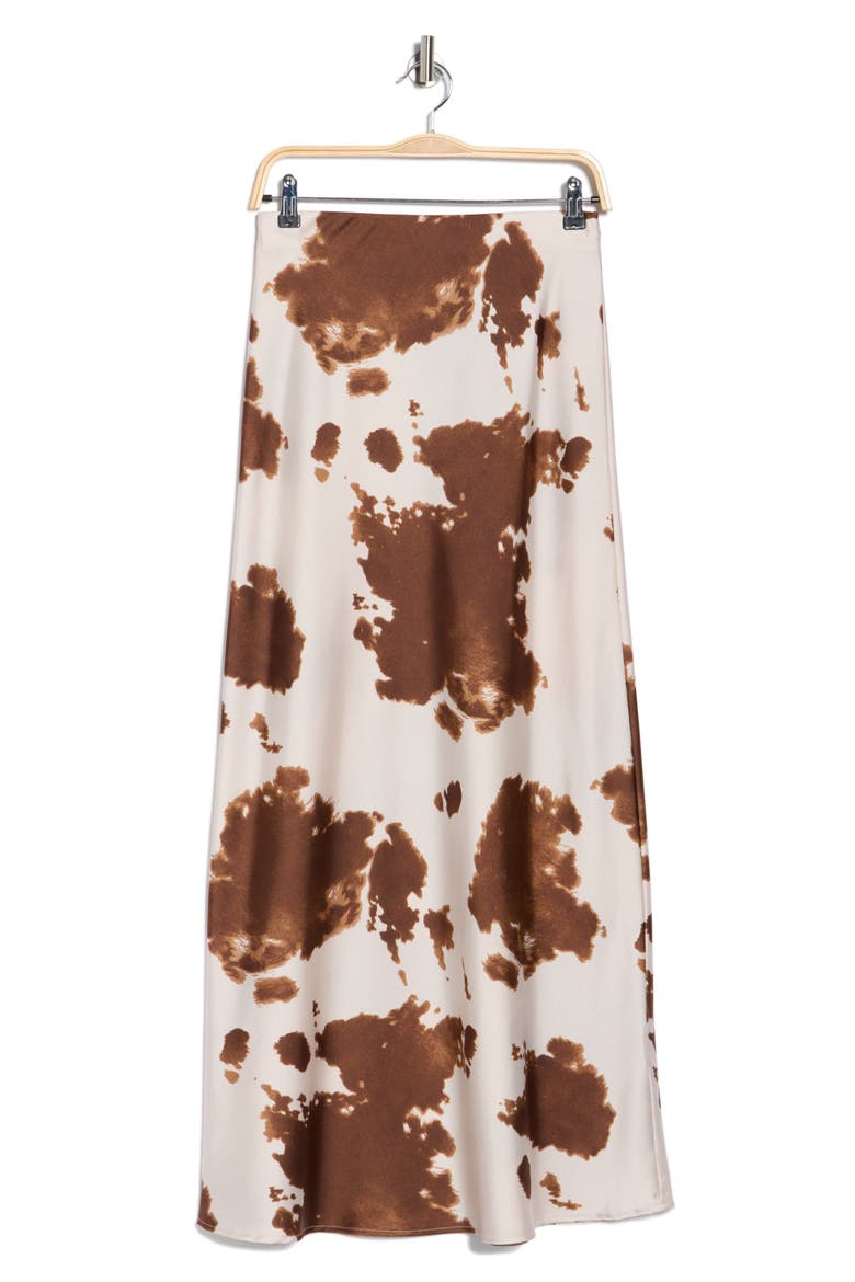 Cow Print Satin Maxi Skirt, Alternate, color, BROWN