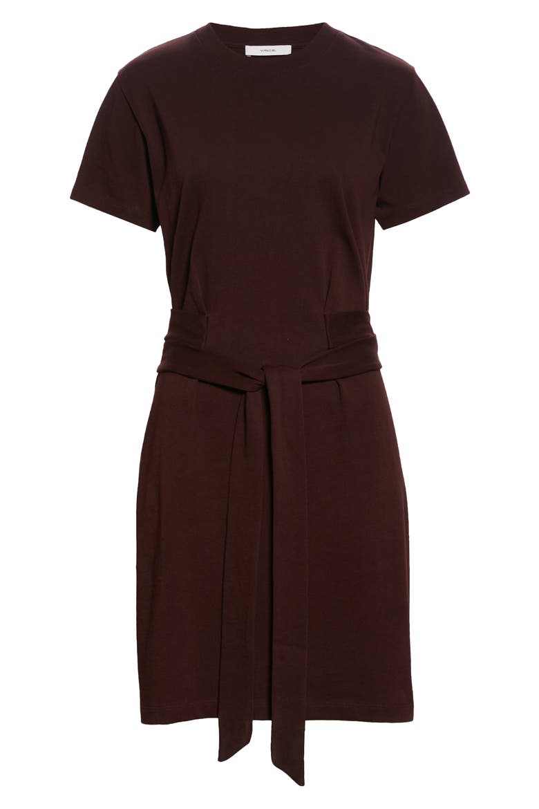 Tie Waist Short Sleeve Cotton Dress, Alternate, color, OXBLOOD