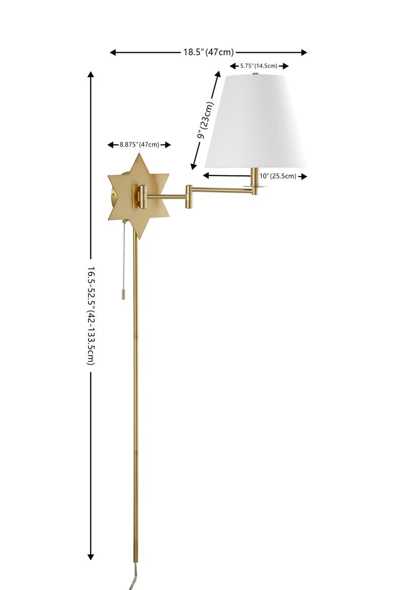 David 1-Light Modern French Country Swing Arm Plug-In or Hardwired Iron LED Star Wall Sconce with Pull-Chain and USB Charging Port, Main, color, Gold Metallic