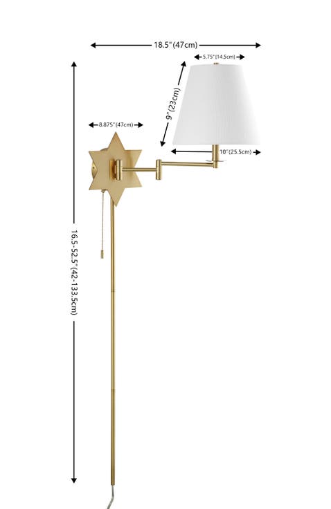 David 1-Light Modern French Country Swing Arm Plug-In or Hardwired Iron LED Star Wall Sconce with Pull-Chain and USB Charging Port