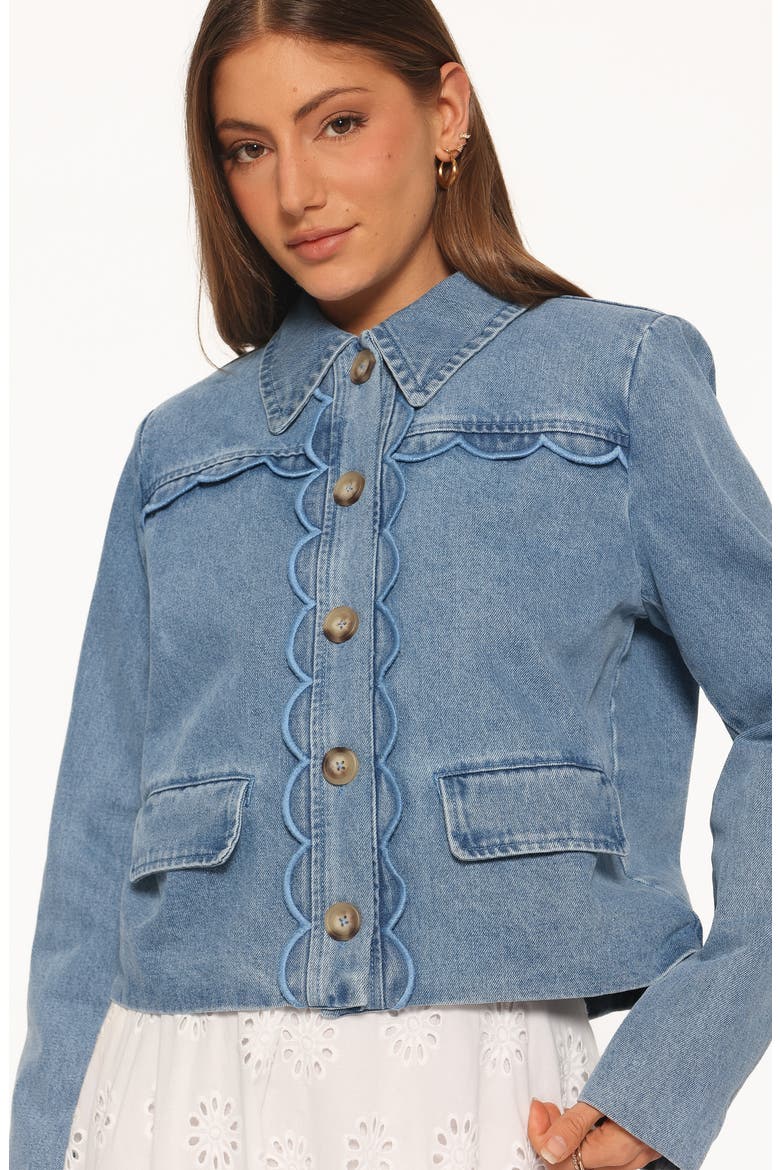 Heidi Scalloped Trim Denim Jacket, Alternate, color, MEDIUM WASH