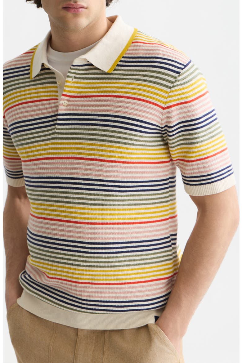 Tonal Stripe Cotton Polo Sweater, Main, color, YELLOW MULTI STRIPE