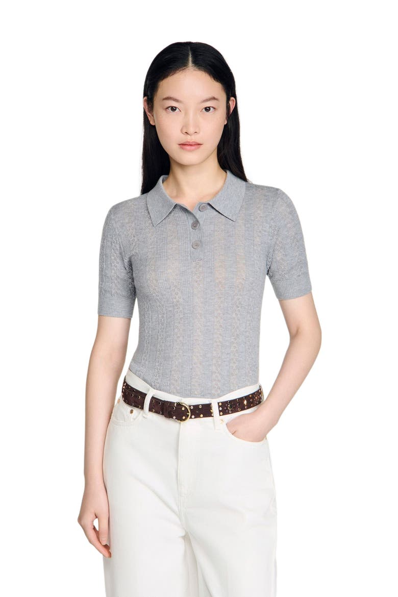 Pointelle polo-neck wool sweater, Main, color, Grey