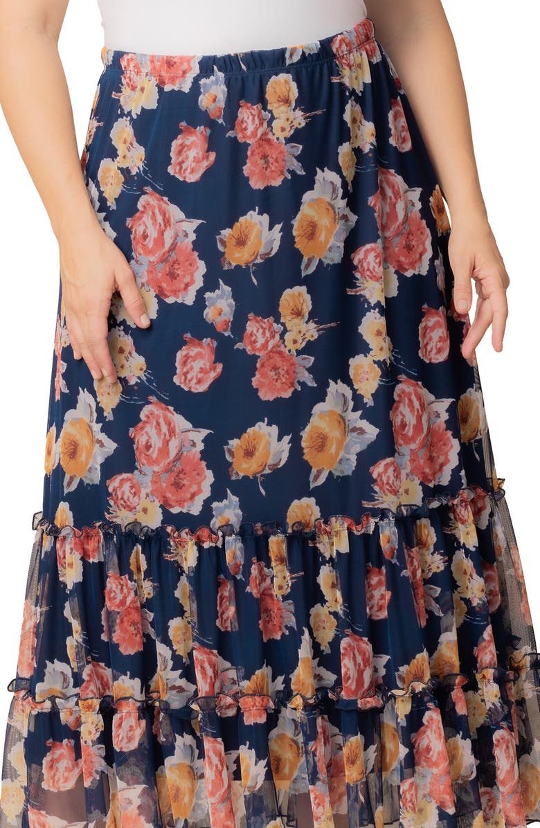 Kiyonna Isla Tiered Mesh Skirt, Alternate, color, Brushed Florals