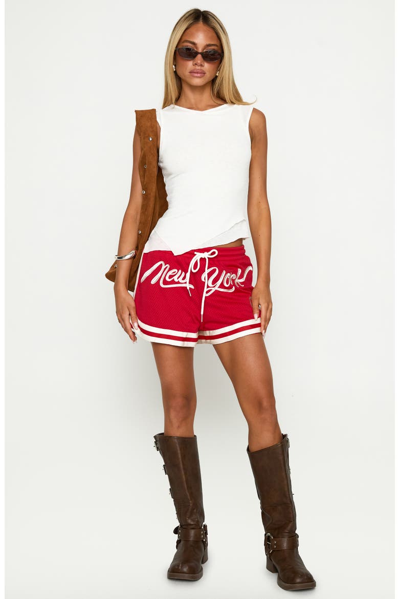 NY Trackstar Mesh Drawstring Shorts, Alternate, color, RED