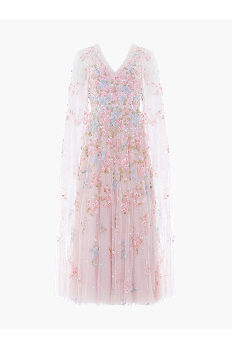 Versailles Ditsy V-Neck Cape Maxi Gown, Alternate, color, Shell/Bright