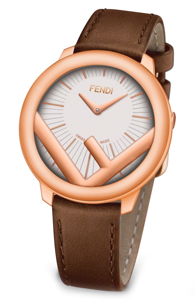 Fendi Run Away Leather Strap Watch, 28mm, Alternate, color, 