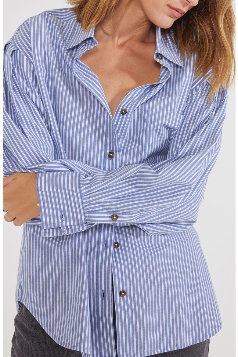 Mallory Pleated Sleeve Oversize Shirt, Alternate, color, SALUTE STRIPE