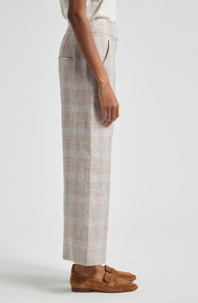 Veronica Beard Plaid Wide Leg Ankle Linen Pants, Alternate, color, Khaki Multi