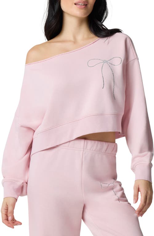 Florence By Mills Crystal Bow Off The Shoulder Crop Sweatshirt In Pink