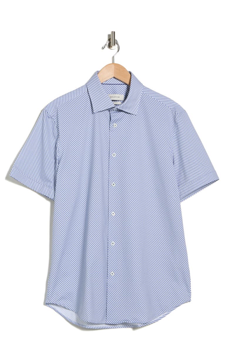 Bugatchi Short Sleeve Woven Button-Up Shirt, Main, color, Riviera
