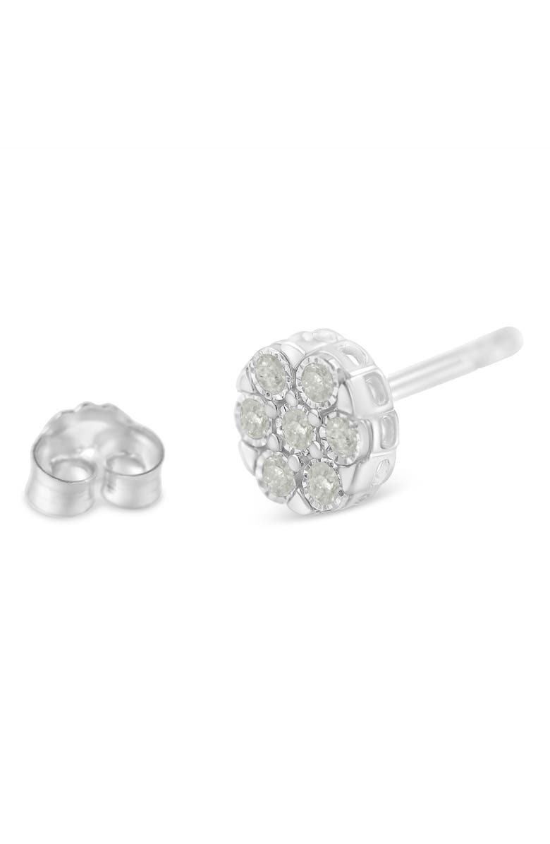 Haus of Brilliance Silver RoseDiamond Floral Cluster Stud Earring, Alternate, color, White