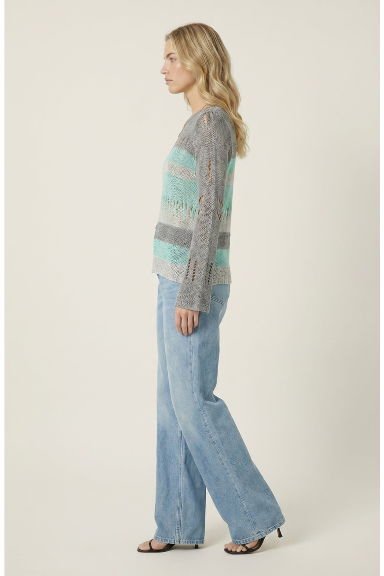 Distressed Stripe Knit Sweater, Alternate, color, Gray