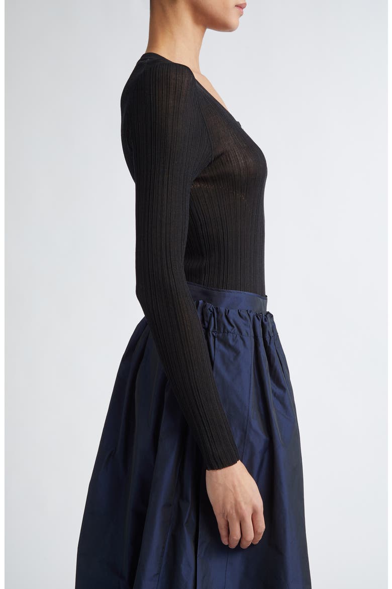Keep Close Cotton & Silk Rib Henley, Alternate, color, NOIR