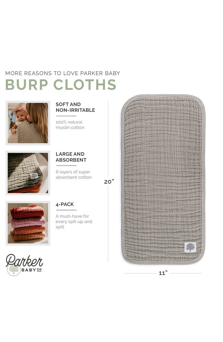 Parker Baby Co. Muslin Burp Cloths, Alternate, color, Gray Set