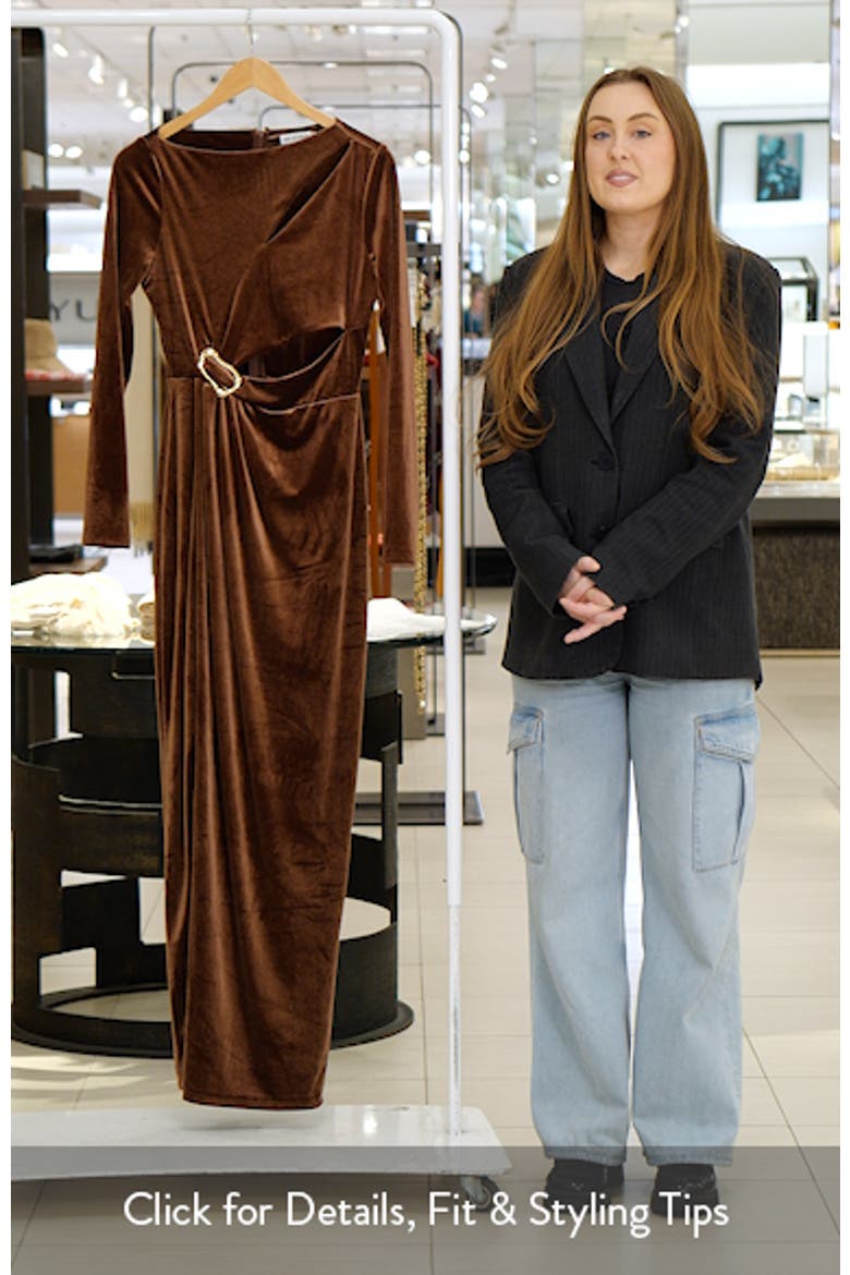 Pleated Cutout Long Sleeve Velvet Maxi Dress video