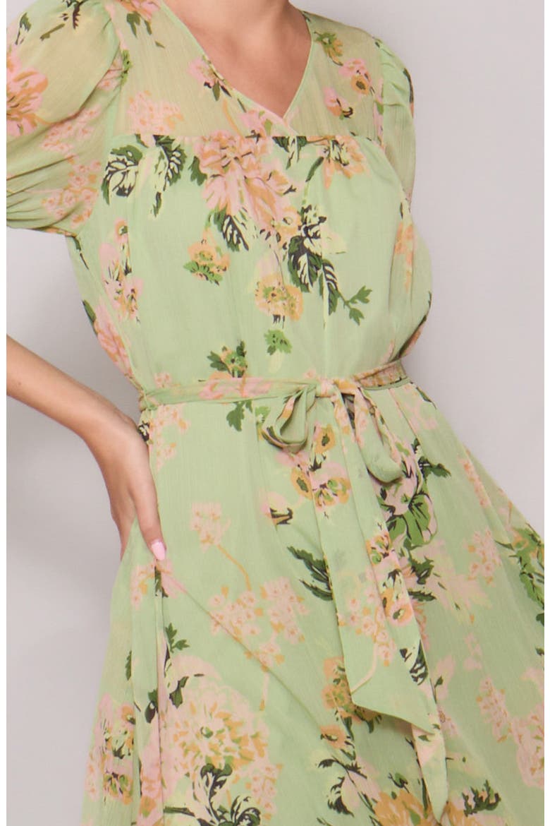 Puff Sleeve Tiered Midi Dress, Alternate, color, SAGE MULTI