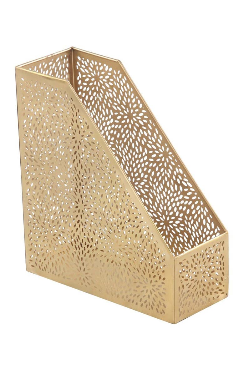 COSMO BY COSMOPOLITAN Goldtone Metal Glam Magazine Holder with Laser Carved Floral Design, Main, color, Gold