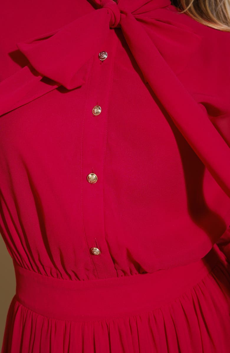 FLYING TOMATO Tie Neck Long Sleeve Chiffon Midi Dress, Alternate, color, Red