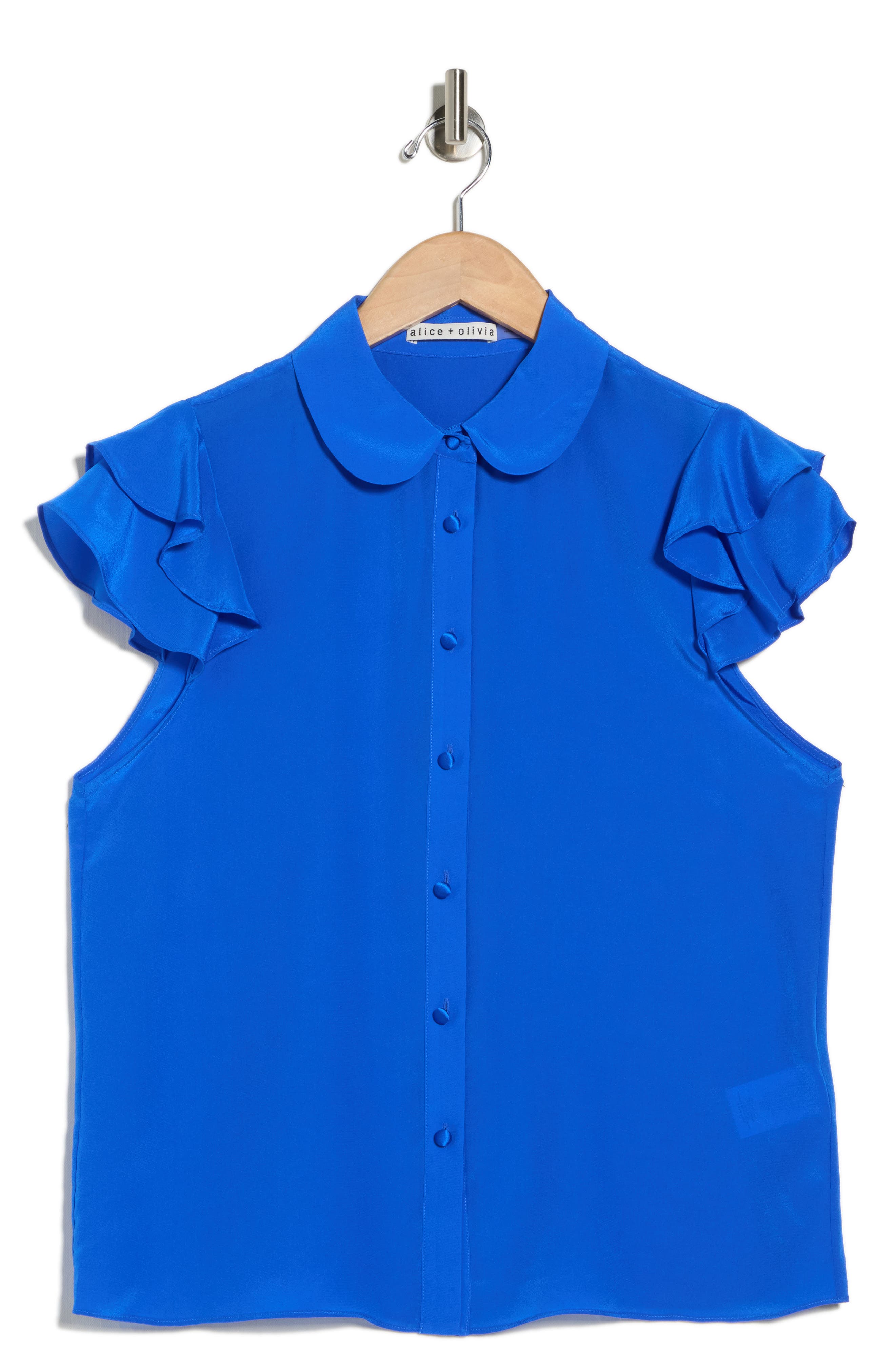 Alice + Olivia Ziggy Ruffle Cap Sleeve Silk Blend Top