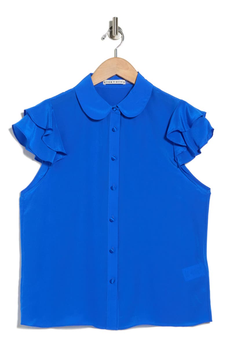 Ziggy Ruffle Cap Sleeve Silk Blend Top, Alternate, color, SAPPHIRE