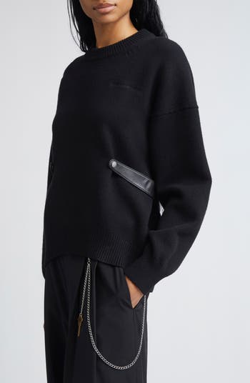 Relaxed Wool Blend Sweater with Detachable Leather Tabs