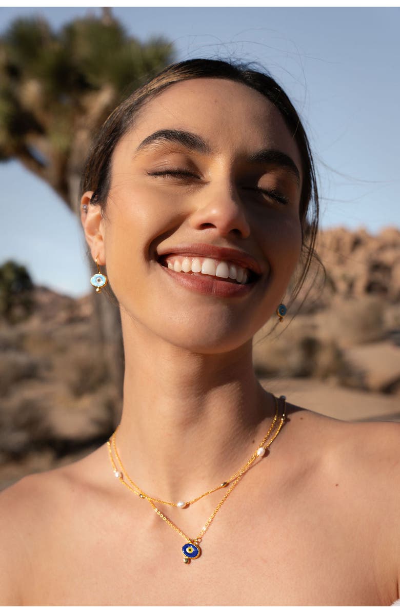 Ottoman Hands Alara Evil Eye Pendant Necklace, Alternate, color, Navy