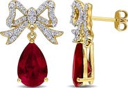 DELMAR Lab-Grown White Sapphire & Lab-Grown Ruby Bow Drop Earrings