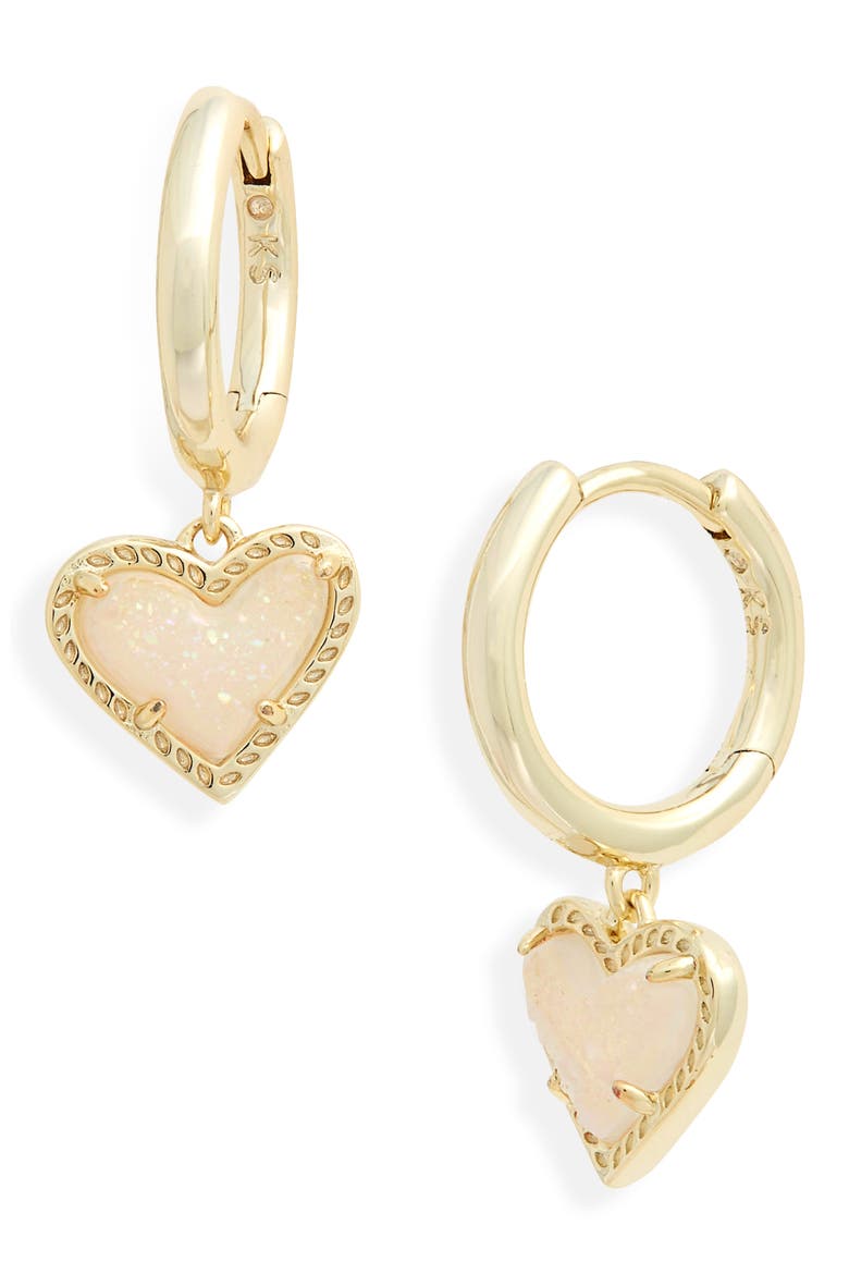 Ari Heart Huggie Hoop Earrings, Main, color, IRIDESCENT DRUSY