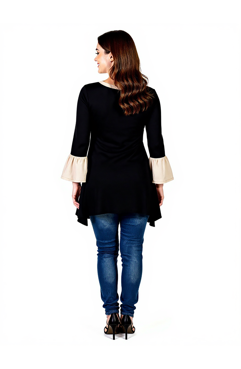 24seven Comfort Apparel Bell Sleeve Hi Low Maternity Tunic Top, Alternate, color, Black