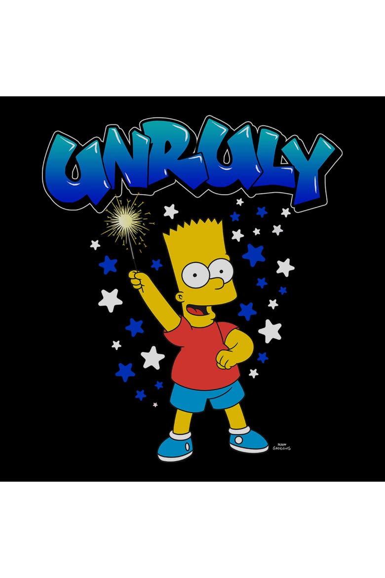 Junior's The Simpsons Bart Unruly Sparkler  Graphic T-Shirt, Alternate, color, Black