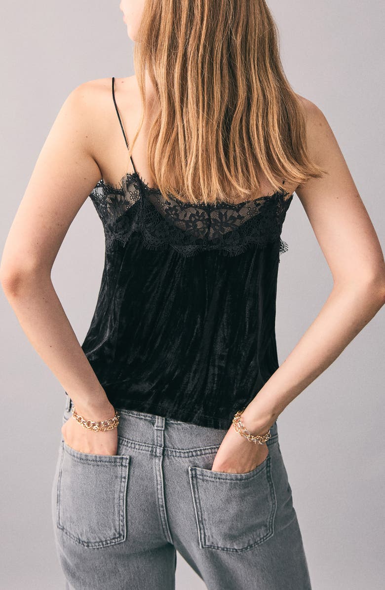 MANGO TEEN Velvet & Lace Camsiole, Alternate, color, Black