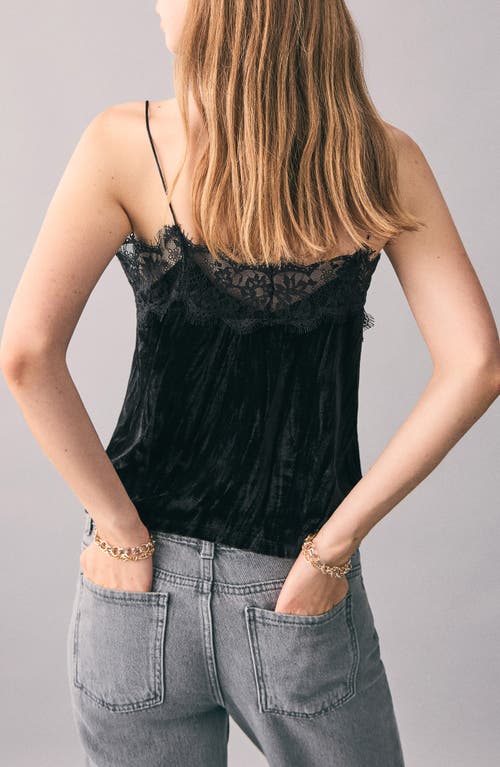 Mango Teen Velvet & Lace Camsiole In Black