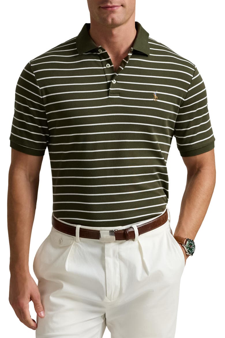 Stripe Cotton Interlock Polo, Main, color, ARMADILLO/ WHITE