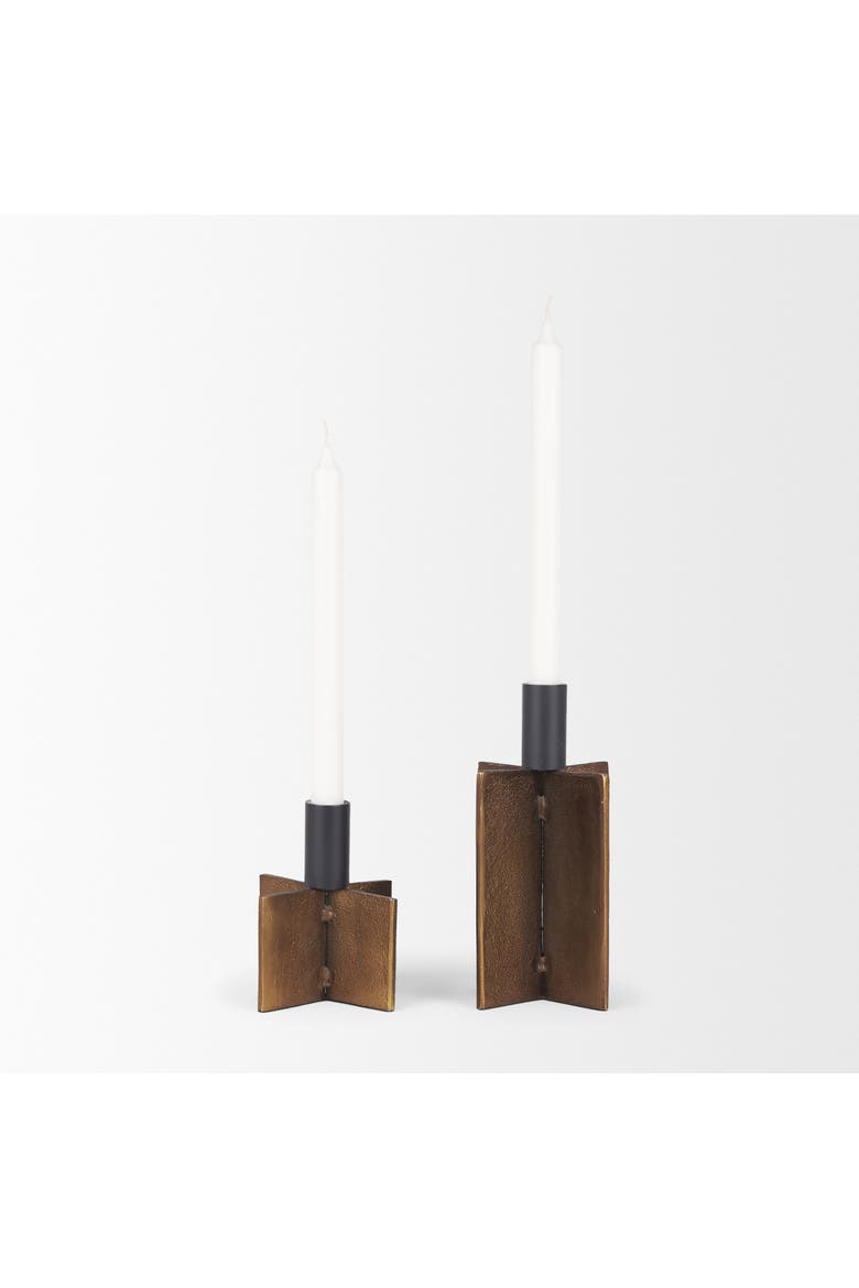 Pia Set of 2 Antiqued Metal Taper Candleholder, Alternate, color, Black