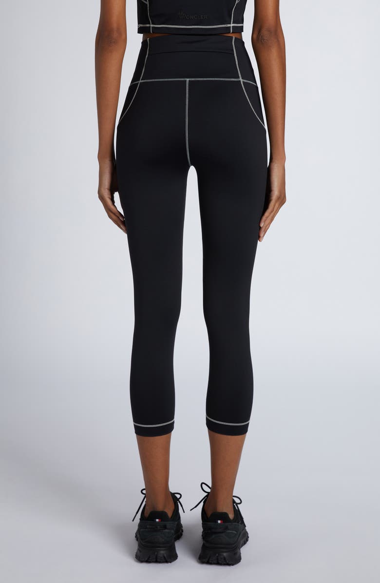 Moncler Grenoble Contrast Seam Crop Leggings, Alternate, color, Black