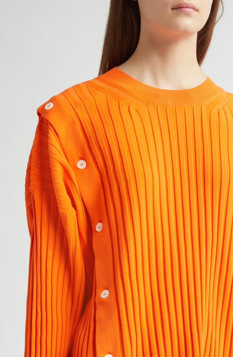 SETCHU Button Detail Rib Crewneck Sweater, Alternate, color, Sunrise Orange