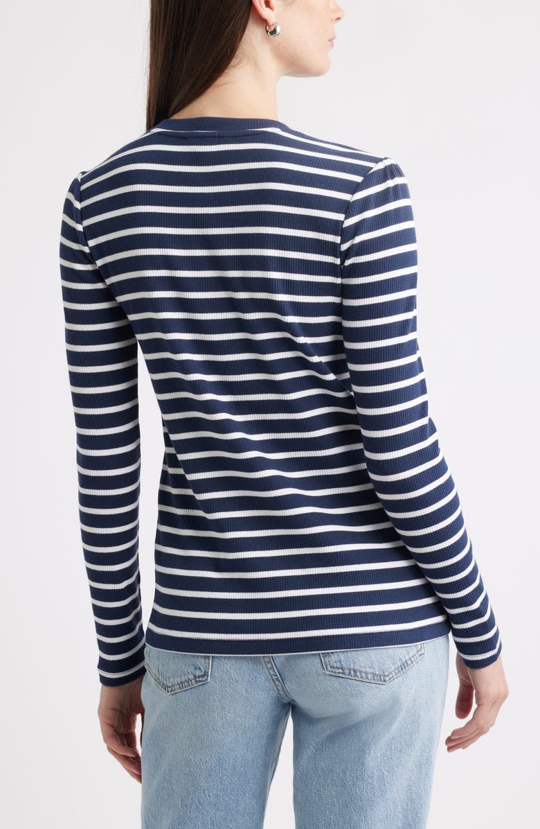 Caslon<sup>®</sup> Stripe Button Shoulder Long Sleeve Rib T-Shirt, Alternate, color, Navy- White Josephine Stripe